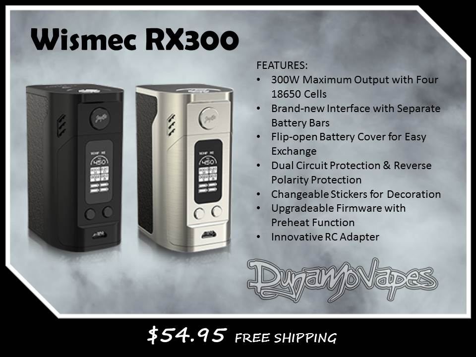 dynamovapes's tweet photo. #wismecrx300 #wismec #vape #vapelife #cloudchaser #vapefam #vaping #ecig #modsquad #dvfam https://t.co/cV8R7au0rS