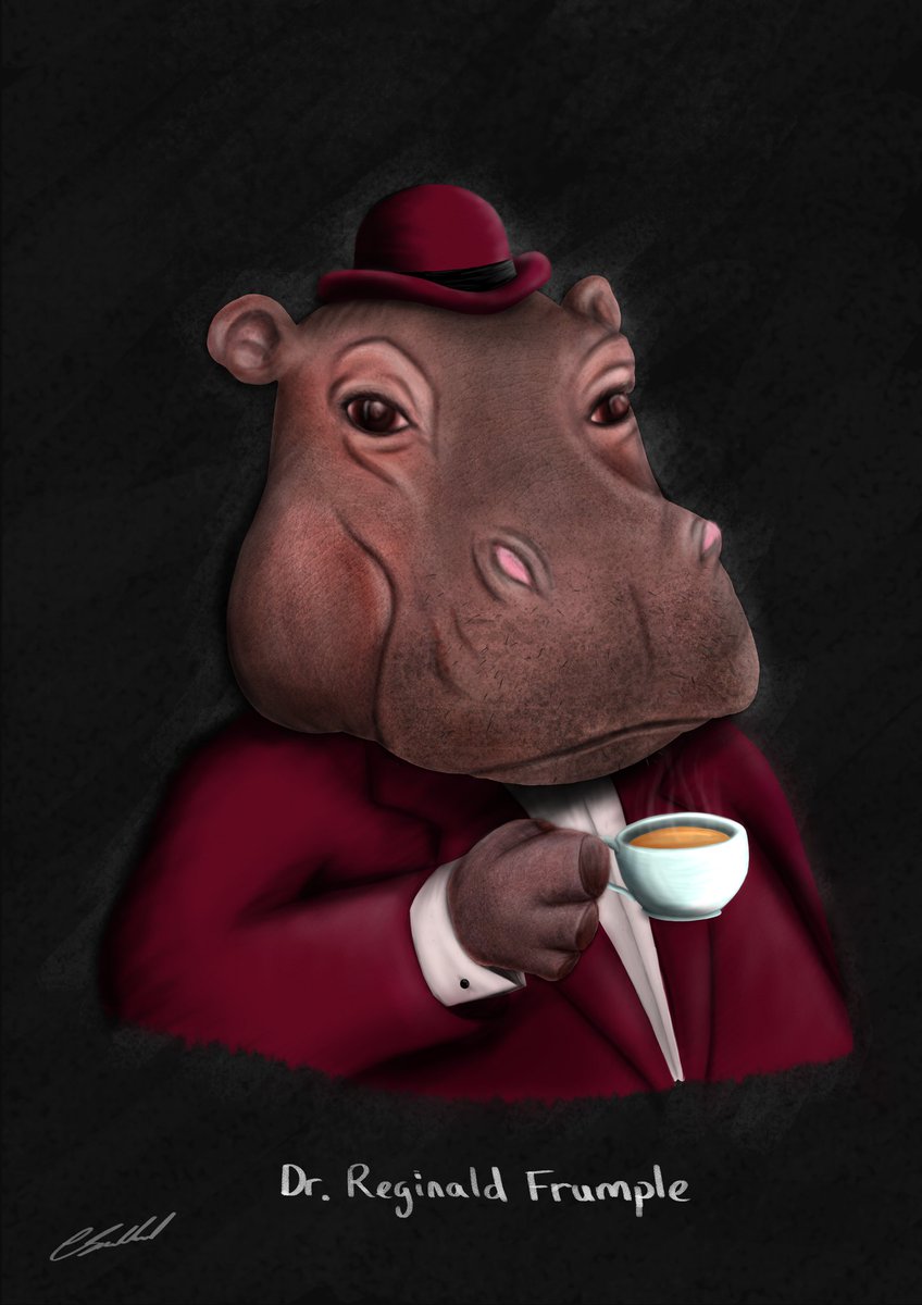 CharlottieLS's tweet photo. I present Dr. Frumple! the next in my series of fancy animals #FancyAnimals #Hippo #illustration https://t.co/5FGy6gEfg3