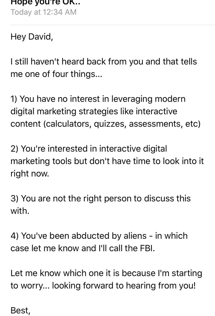 This salesperson is one step away from filing a missing persons report on me.