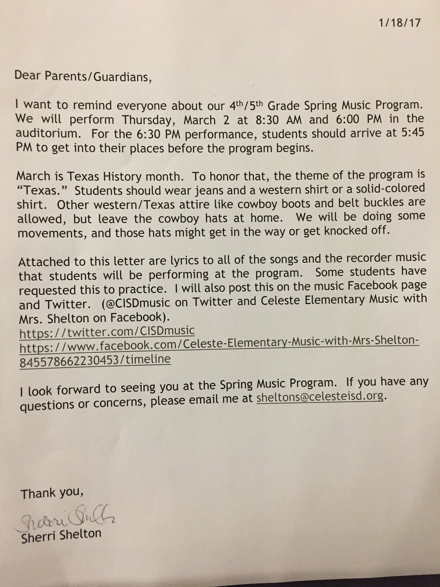 CISDmusic's tweet photo. 4th/5th grade families-This will be sent home today. (Part 1 of 2) @CelesteElem @thecelesteisd https://t.co/hg2PYrGnFr