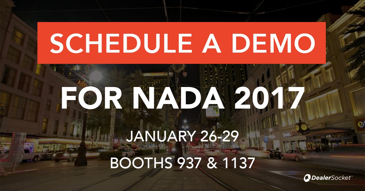 DealerSocket's tweet photo. One week until #NADA100! Plan ahead and schedule your demo now! https://t.co/MAOvUurbCP #DSDEMO https://t.co/8B2waXXgYD