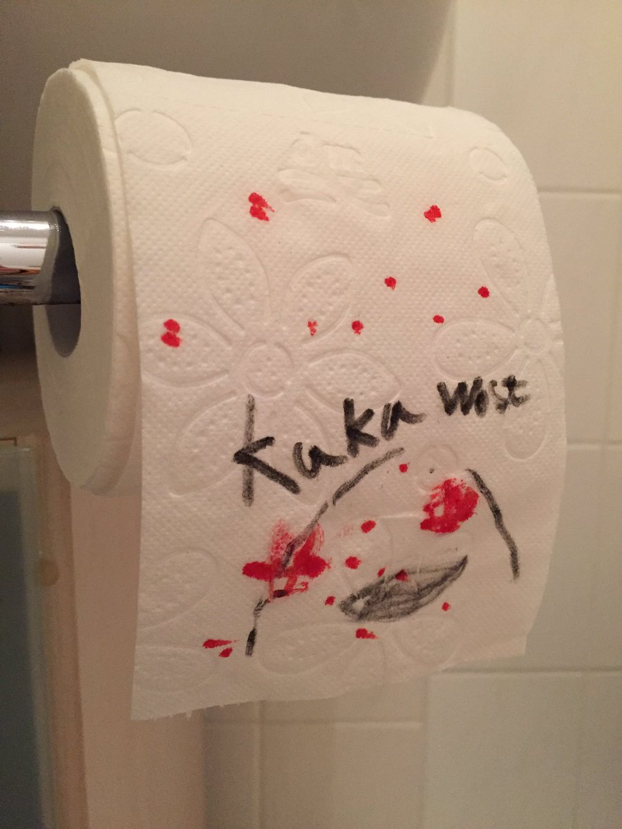 Das Kind stellt künstlerisch eindrucksvoll dar, wofür diese weißen Rollen im Badezimmer da sind...