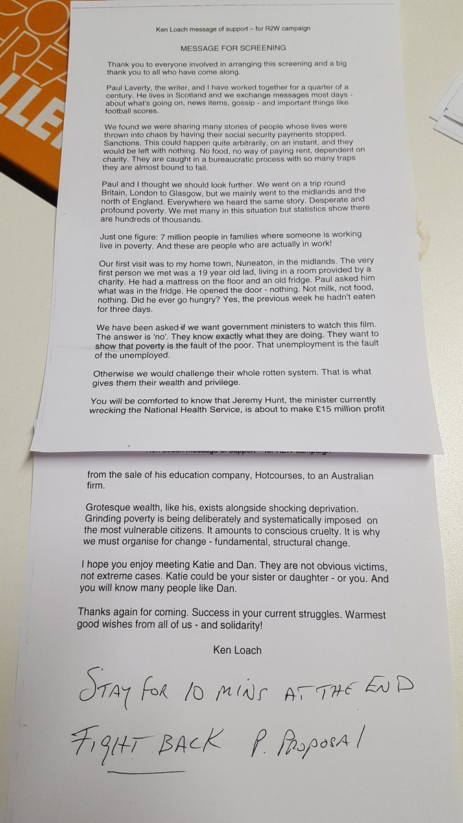PPR_Org's tweet photo. Well said @KenLoachSixteen Well delivered by our Flair &amp; well received by a packed hall @goldenthreadg for I Daniel Blake https://t.co/CNlEg0aDL6