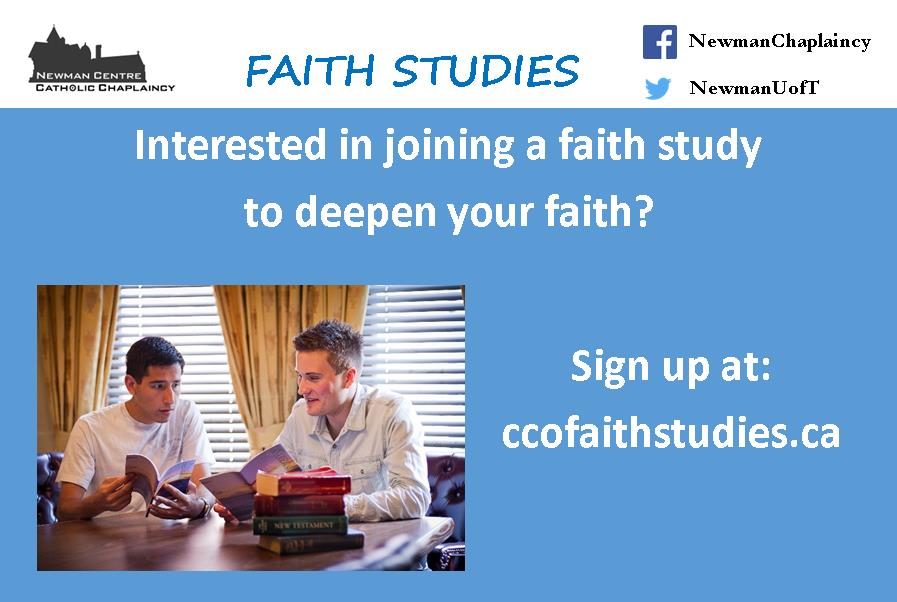 NewmanUofT's tweet image. Have questions about God? Pondered the meaning of scripture? Try a #FaithStudy @NewmanUofT Small study groups. Sign up: ccofaithstudies.ca