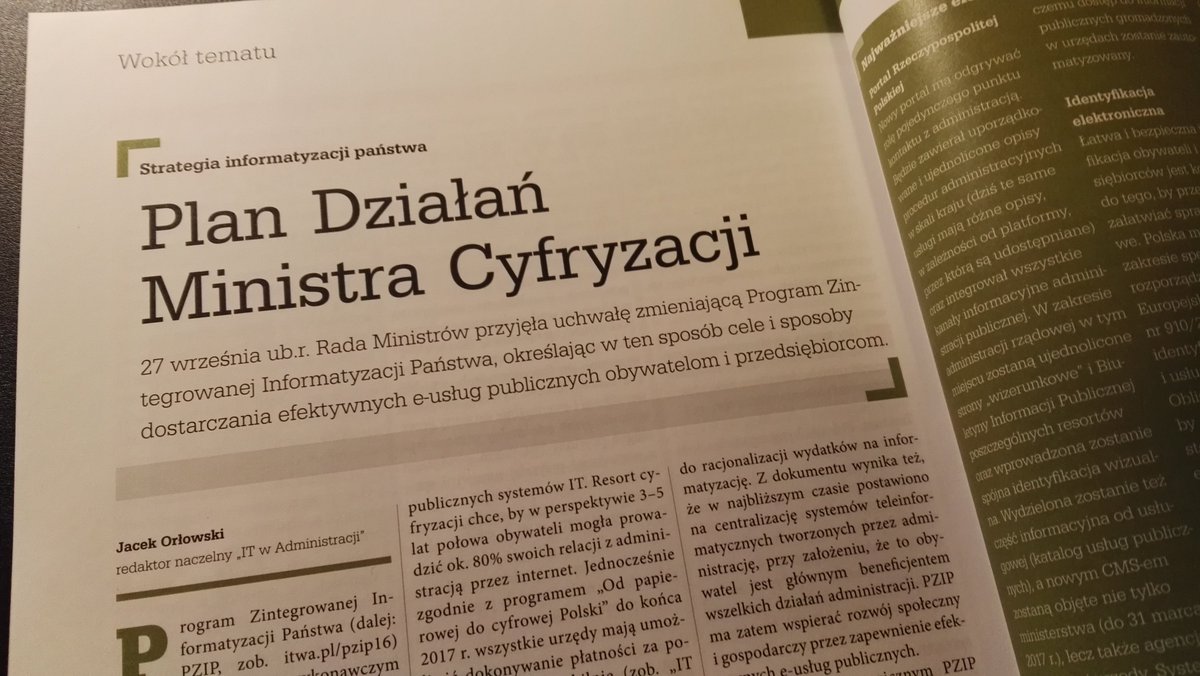 JacekOrlowski's tweet photo. W styczniowych Przetargach Publ. mój tekst o #PZIP, w którym przedstawiam "zamówieniowcom" propozycje @MC_GOV_PL na informatyzację państwa. https://t.co/kiGIQZ4Oic