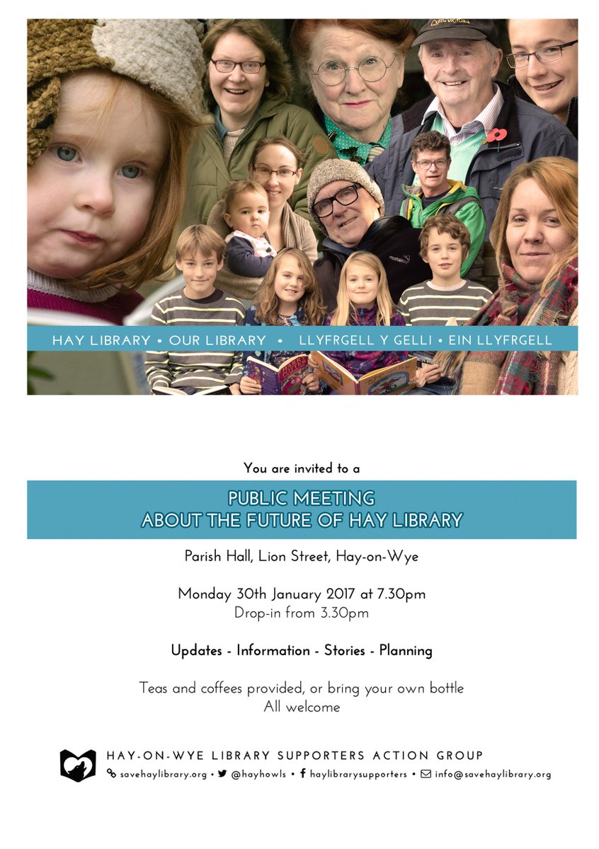 ElizCro's tweet photo. MT @HayHOWLs Public meeting re future of #HayLibrary: Mon 30 Jan, 19.30
Parish Hall #HayonWye Drop-in from 15.30 https://t.co/d9LJkeMMMB"