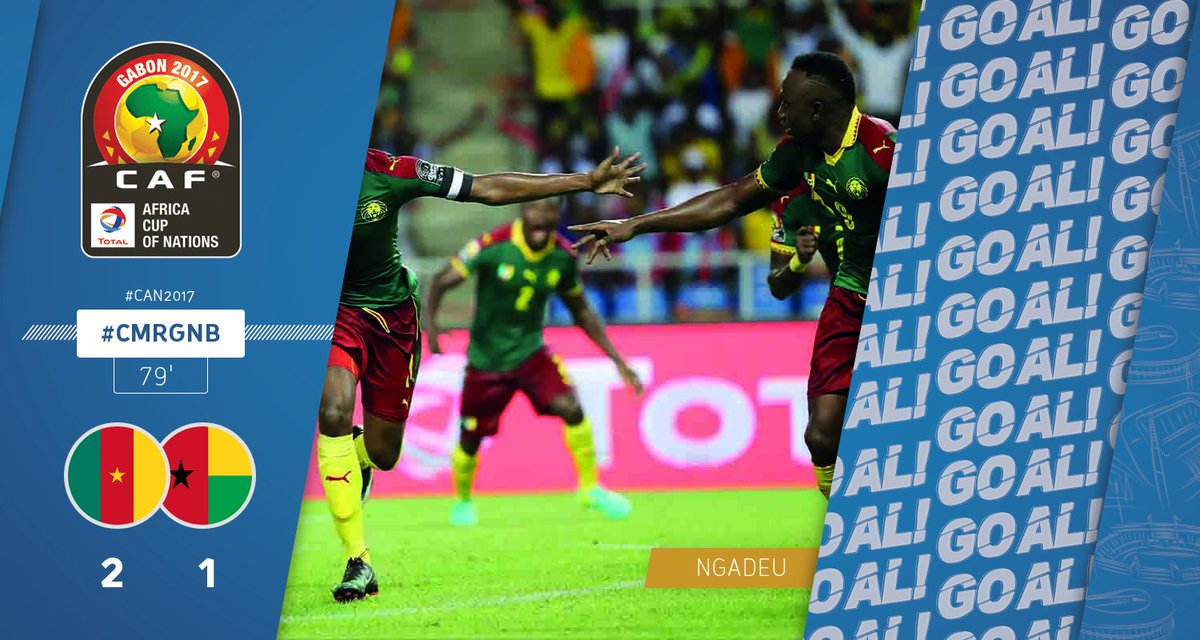 CAF_Online's tweet photo. GOOOOAAAL | NGADEU scores a goal for Cameroon. Cameroon - Guinea-Bissau 2-1 #CAN2017 #CMRGNB https://t.co/n6fkhpgIHC