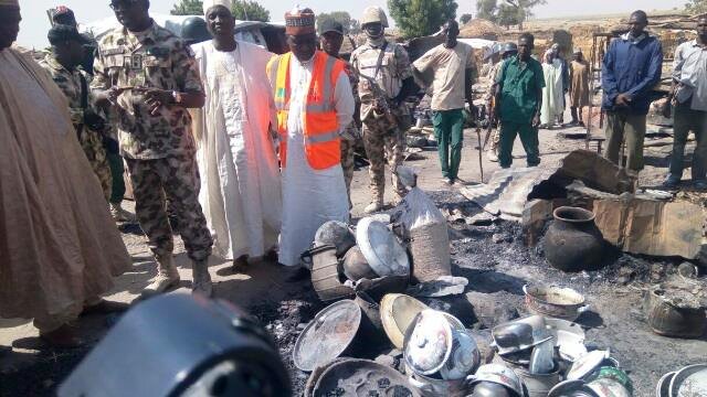 nemanigeria's tweet photo. Officials of #NEMA #BOSEMA & other humanitarian actors at the site of accidental strike on an #IDP camp at #Rann #Kala Balge LGA Borno State https://t.co/miG6GAWe7J