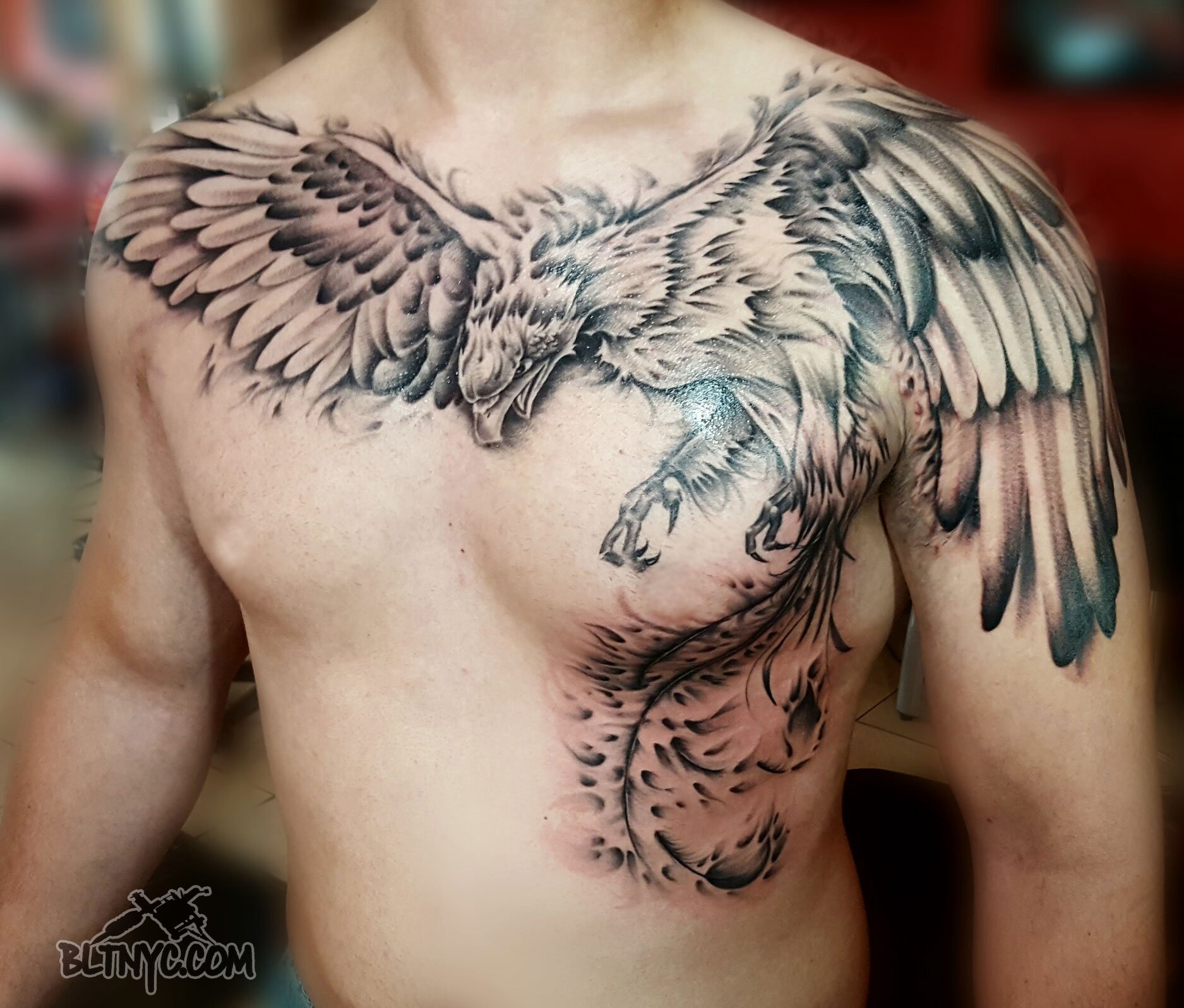 Double Headed Phoenix Chest Tattoo by David Mushaney TattooNOW