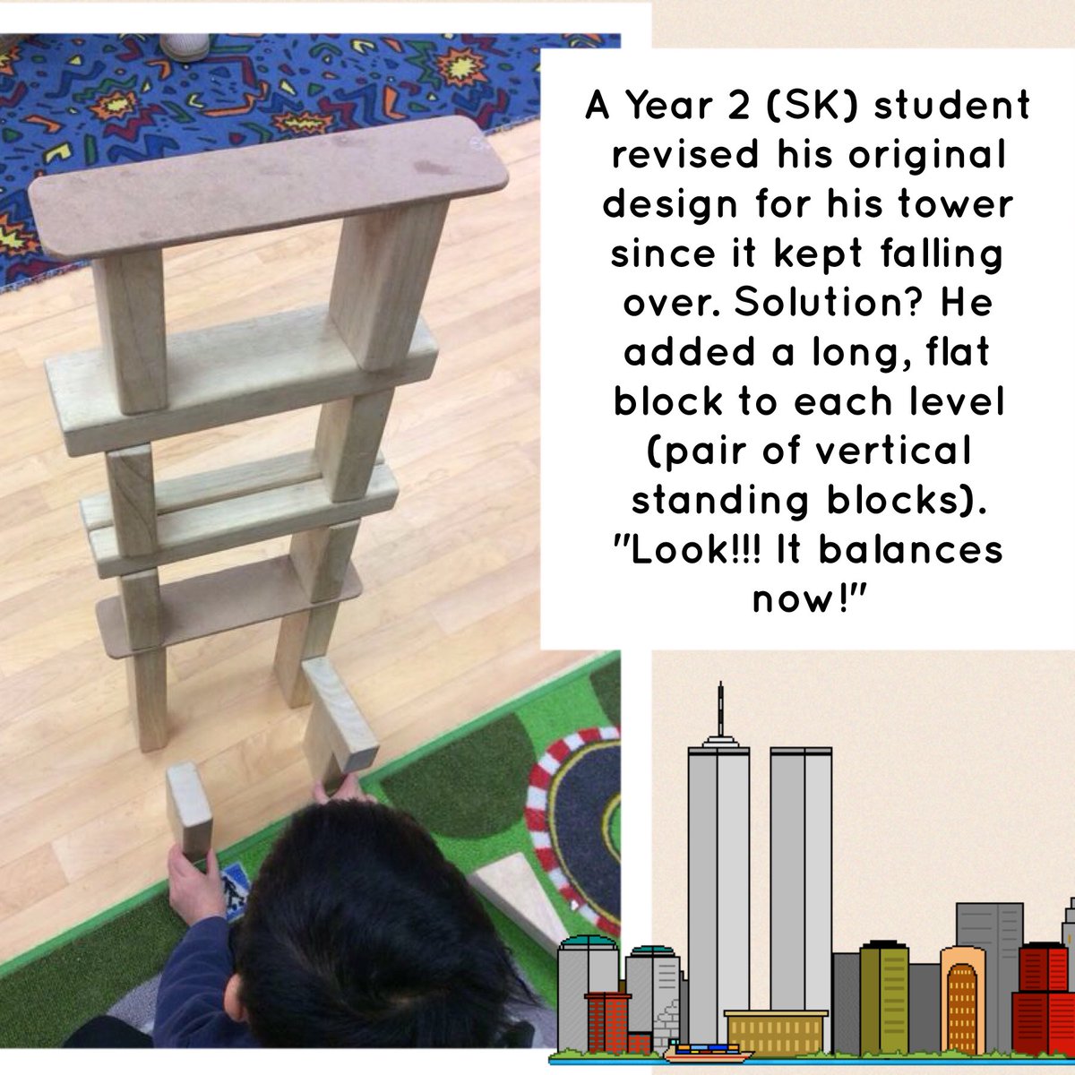 fdkparkview130's tweet photo. This young #FDK architect problem-solved to prevent his tower from falling down! #ProblemSolving #Innovating #buildingwithblocks #playbased https://t.co/lA30nuX1SZ