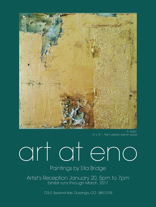 EnoDurango's tweet photo. Art at Eno is back with a new artist this Friday from 5-7pm! Ella Bridge's artwork will be… https://t.co/Q3A5da8iOE https://t.co/2jAiF3E92k