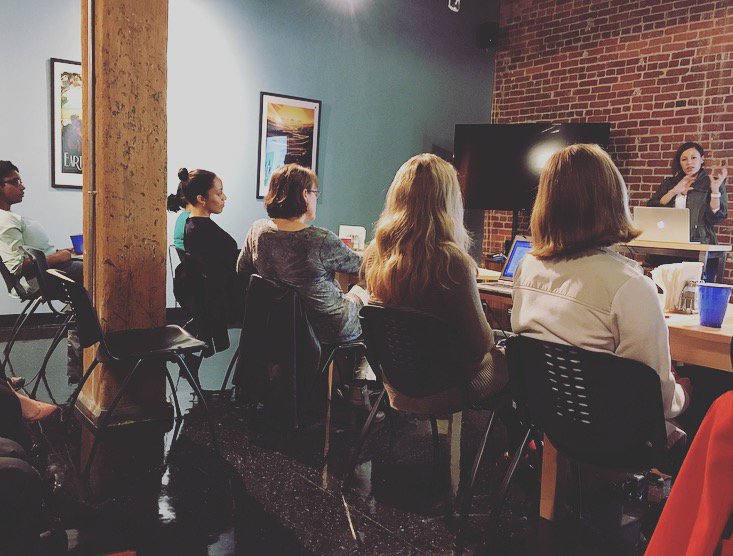 DurhamWTech's tweet photo. #Durham #womenintech were all ears as @Saphfuego shared her expertise on how to land the job. Thank you @tmsdurham for your hospitality! https://t.co/hzVhFxkSq3