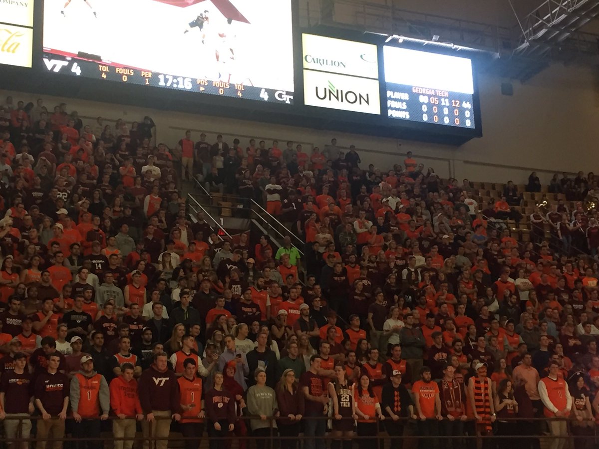 HokiesMKTG's tweet photo. Welcome back @virginia_tech students. Happy to have you here in Cassell tonight! Make it LOUD! #Hokies https://t.co/TzeCMtIf2P