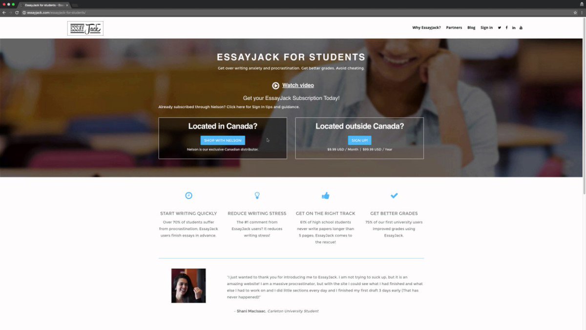 EssayJack's tweet photo. Are you #writing #essays at a #Canadian #college or #university? Access #essayjack via @NELSONbrain: https://t.co/G1wiCt8ur3 #essayhelp https://t.co/SiIRqXStXD