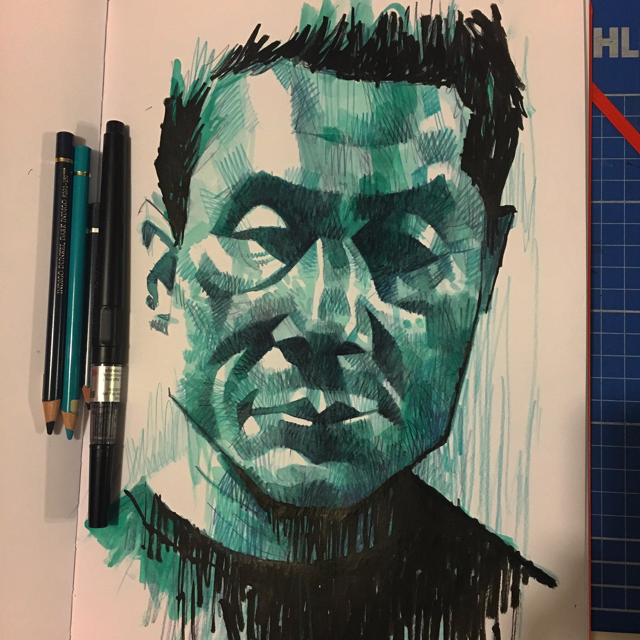 Happy birthday, \"Beat\" Takeshi Kitano. Colour pencil, watercolour & brushpen. 
