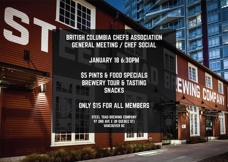 Our general meeting and chefs social is tonight. Join us for some beers at the Steel Toad!