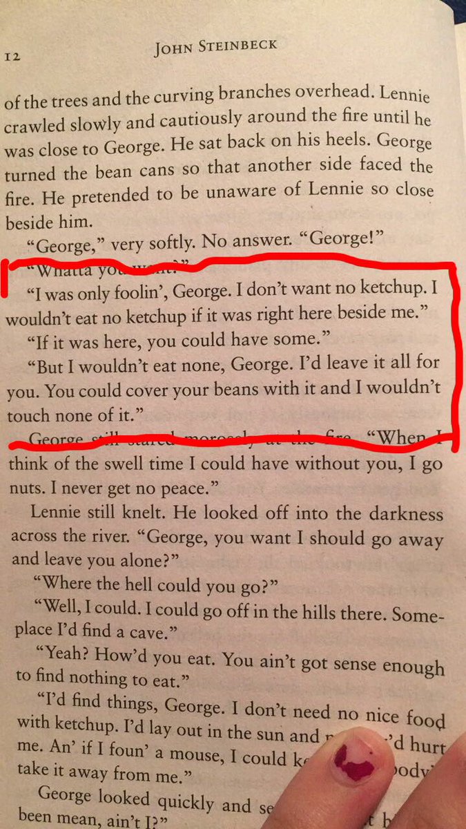 cobybryant_'s tweet photo. Lennie may not be able to look out for George but he does what he can to be a good friend❤️ #friendship https://t.co/WHWadGVPrz