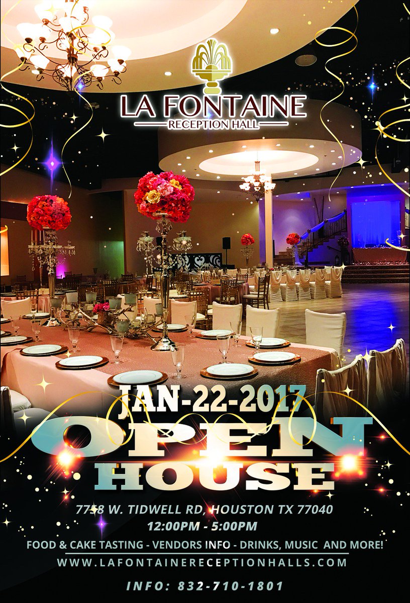 LaFontaineVIP's tweet photo. If you missed our previous Open House, don't miss this one!
Food, cake, drinks, music, Package Specials, and much more!
Info: 832-710-1801 https://t.co/hKWNL67Cf6