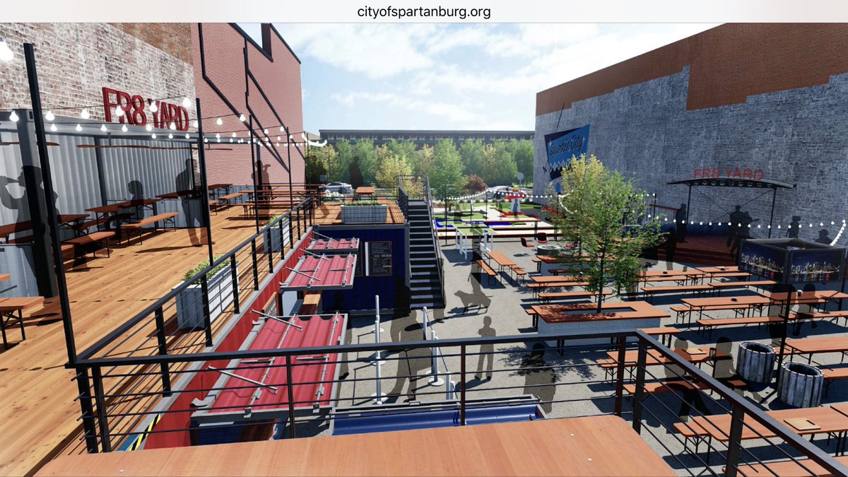 SpartanburgCity's tweet photo. More renderings of FR8Yard. Think: the most fantastic biergarten you've never seen in Spartanburg. https://t.co/ljyUuoMwKV