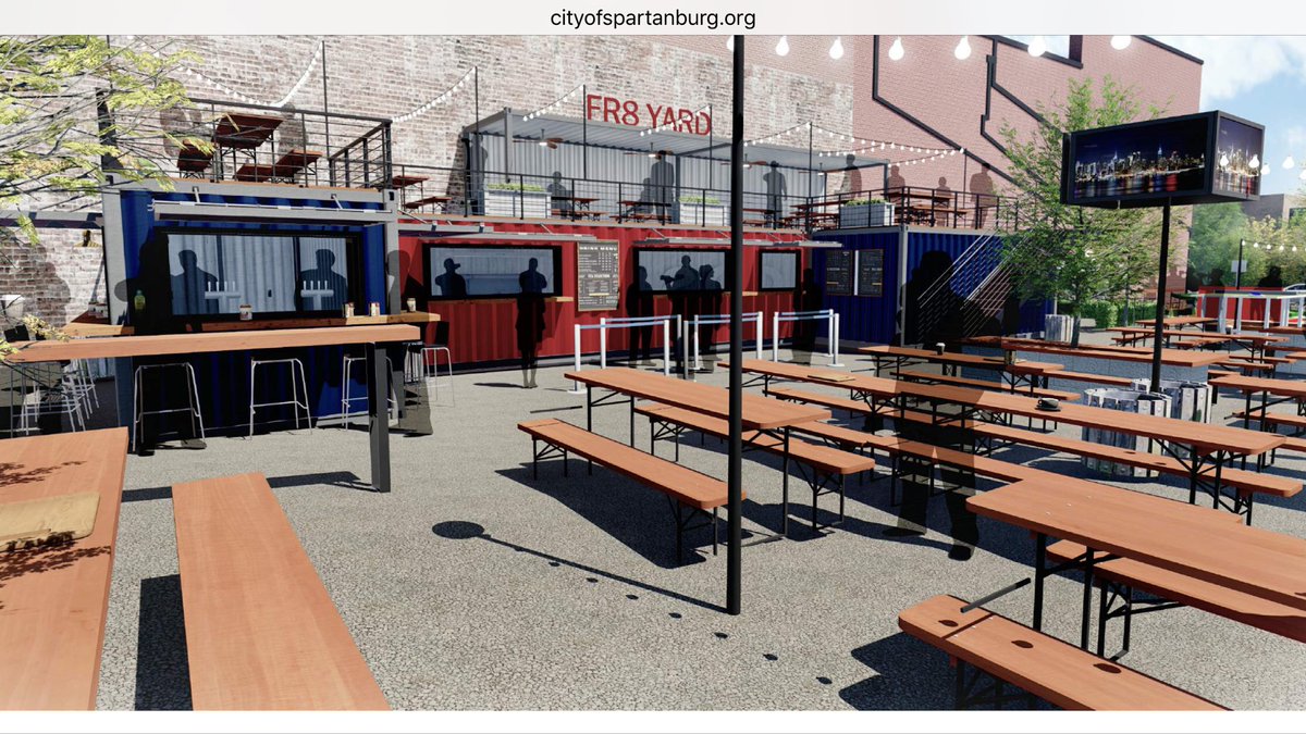 SpartanburgCity's tweet photo. More renderings of FR8Yard. Think: the most fantastic biergarten you've never seen in Spartanburg. https://t.co/ljyUuoMwKV