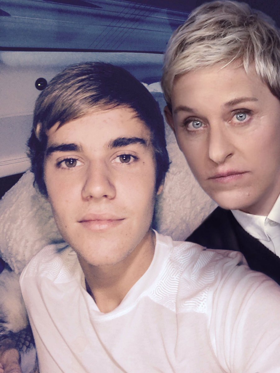 TheEllenShow's tweet image. .@JustinBieber Our I love you faces