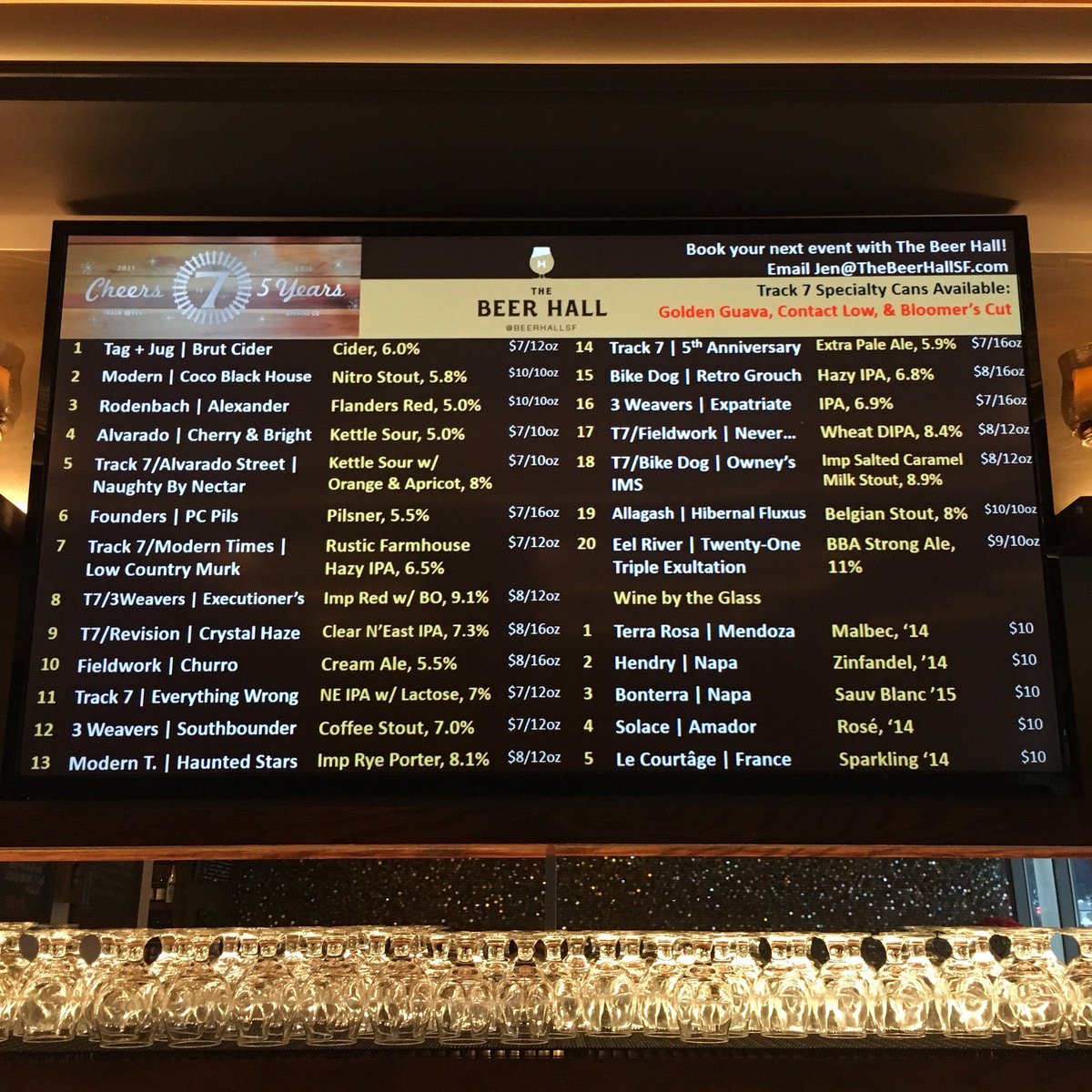 BeerHallSF's tweet photo. Taplist 1.18.17 @Track7Brewing 5th Anniversary Party. Collabs, Brewers, specialty cans To-Go! #craftbeer https://t.co/vXm2ZrrbLn