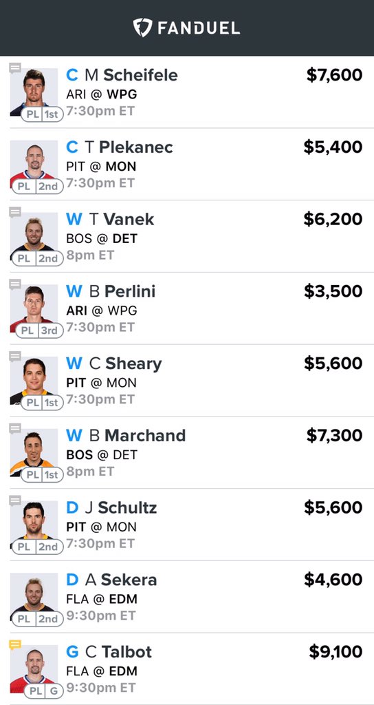 NHLfantasyPics's tweet photo. Tonight's (1/18) main slate cash Lineup https://t.co/TiT58fDJYq
