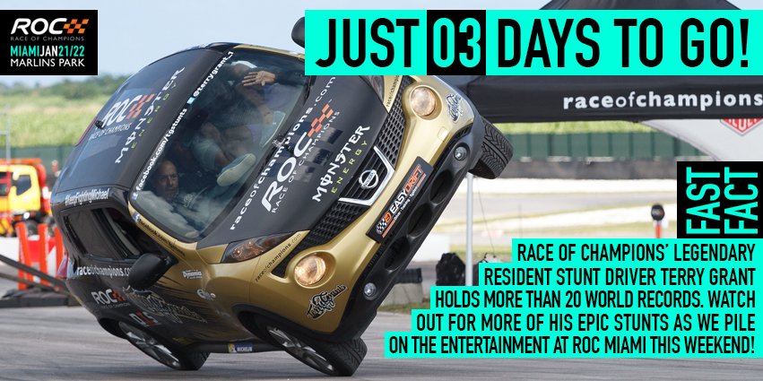 RaceOfChampions's tweet photo. ROC's resident stunt driver @TerryGrant_1 will light up #ROCMiami. Don't miss his show this weekend @MarlinsPark! https://t.co/cMQJ4u9QLf https://t.co/cHoztteihR