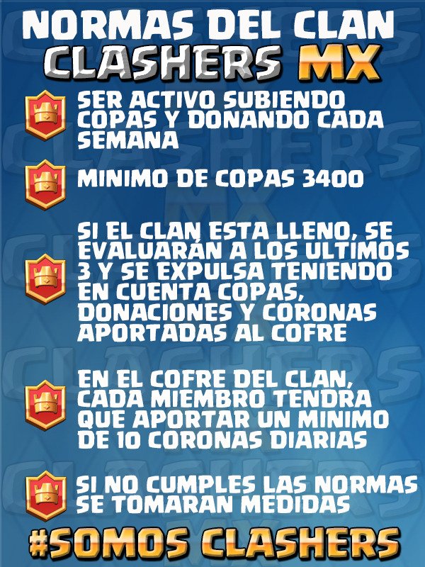 Clashers_Mx's tweet photo. Las normas generales (aunque más estrictos en el oficial) y tenemos dos vacantes en Clashers Mx. Ya saben, siempre somos top Mx. https://t.co/CNmc2LhVnI