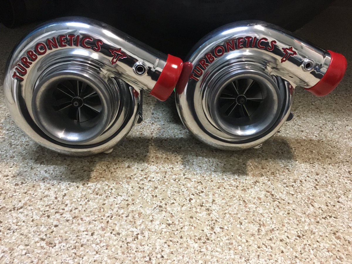 The guys at Turbonetics hooked me up with TWIN 6968 mm ball bearing billet turbos for the truck. These monsters are capable of 1400+hp.