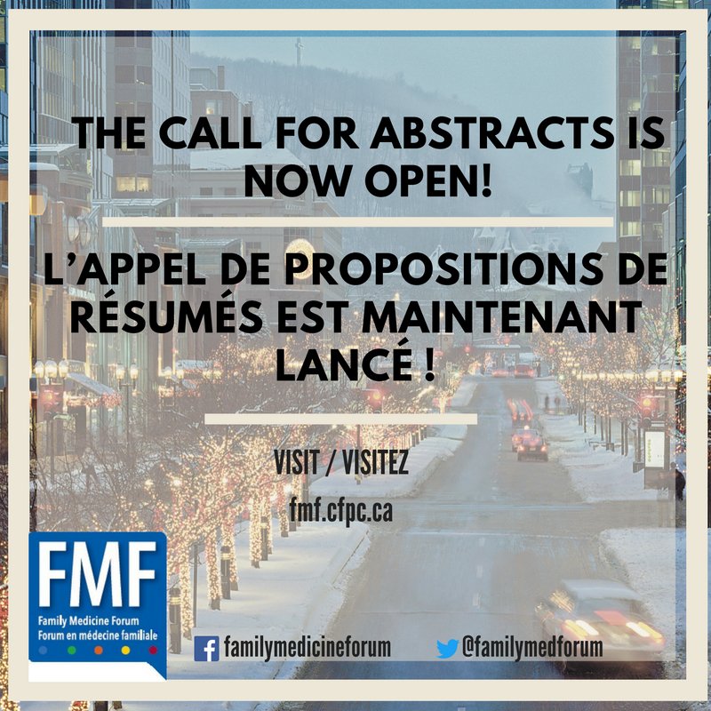 FamilyMedForum's tweet photo. The Call for Abstracts is still open! Get your submissions in: https://t.co/4sEqVJglrR #cfpcfmf https://t.co/oPRnWSvbAk