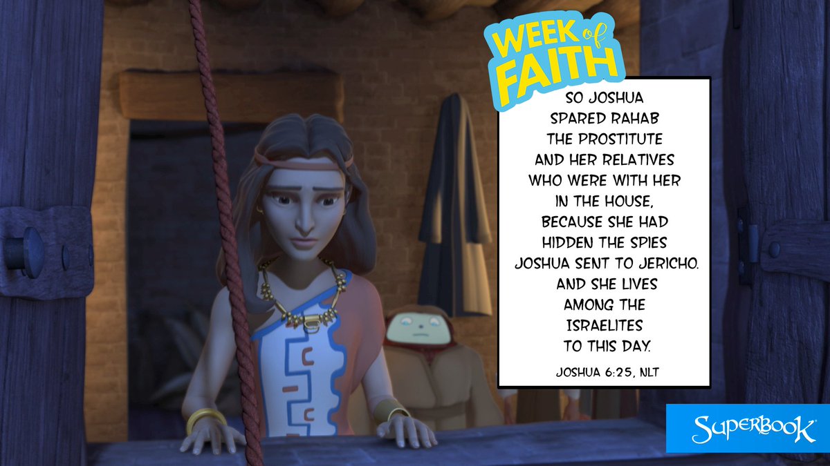 SuperbookTV's tweet photo. Because Rahab helped God's people, she was honored in God's Word. What are things
that you do to help God's people? #Bible #WeekOfFaith https://t.co/W36pHKT4nG