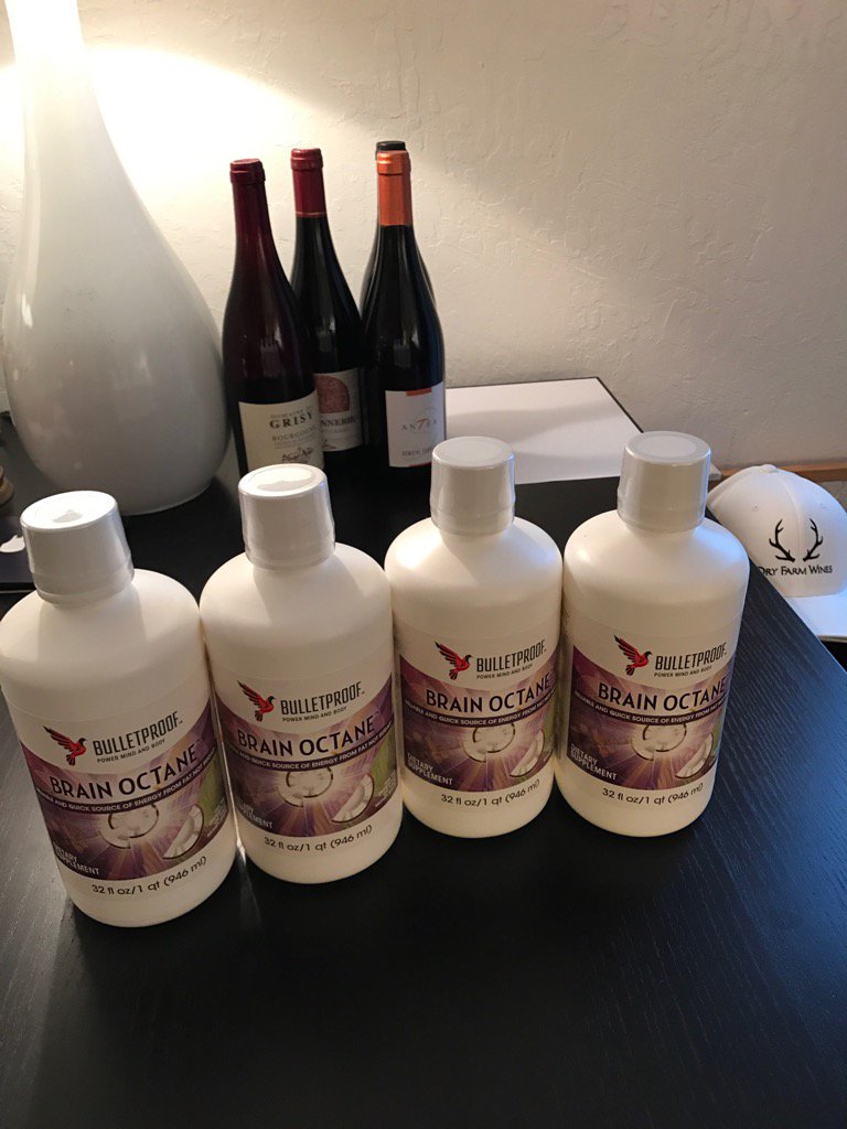MarkMoschel's tweet photo. Loaded up on @bpnutrition brain octane! And of course some @dryfarmwines in the background :-) https://t.co/Hc675emsfr