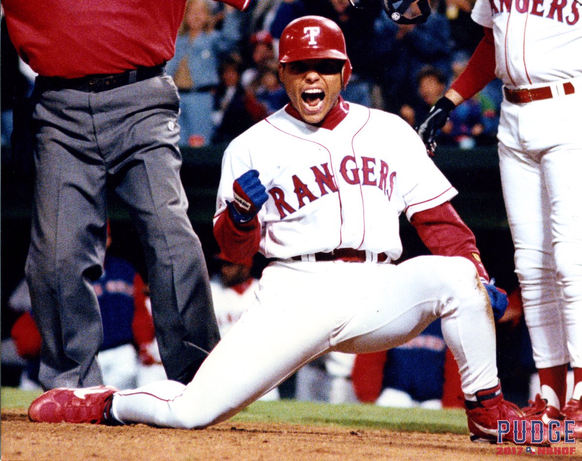 Rangers's tweet photo. Here's the official @Pudge_Rodriguez victory pose. #PudgeHOF https://t.co/ptyTYVmP7h