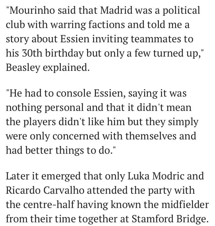 EPLBible's tweet photo. When Essien was at Real Madrid only Modric and Carvalho turned up for his party. 😢 https://t.co/0QtRFJEPjn