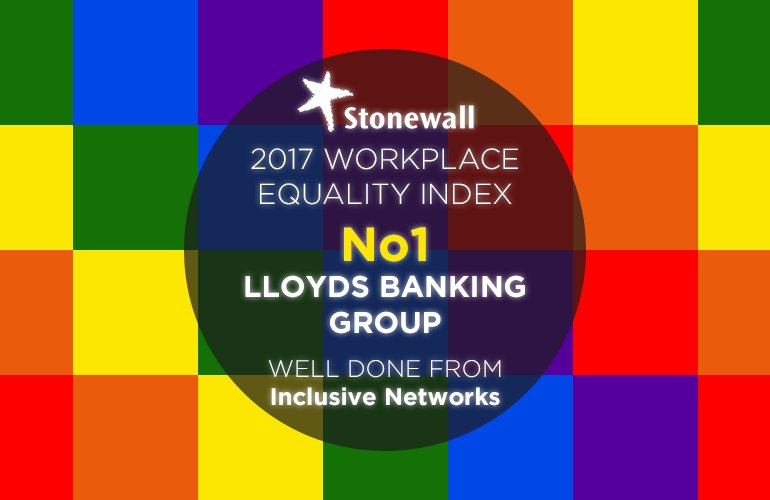 Well done to <a href="/AskLloydsBank/">AskLloydsBank</a> who are No1 in <a href="/stonewalluk/">Stonewall</a> #WEI2017 They're the UK's most LGBT #InclusiveEmployer. Great work <a href="/LBGRainbow/">Lloyds Banking Group Rainbow</a>