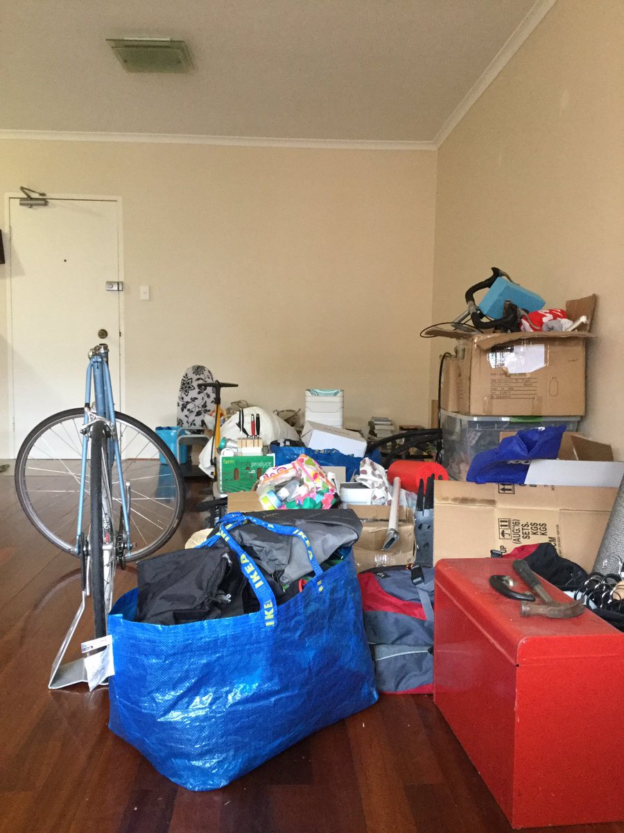 TheLibnLawyer's tweet photo. Waiting for the packers/movers to show up, surveying our worldly possessions on the floor of the living room. #goodbyeAustralia https://t.co/cj8L5E41WF