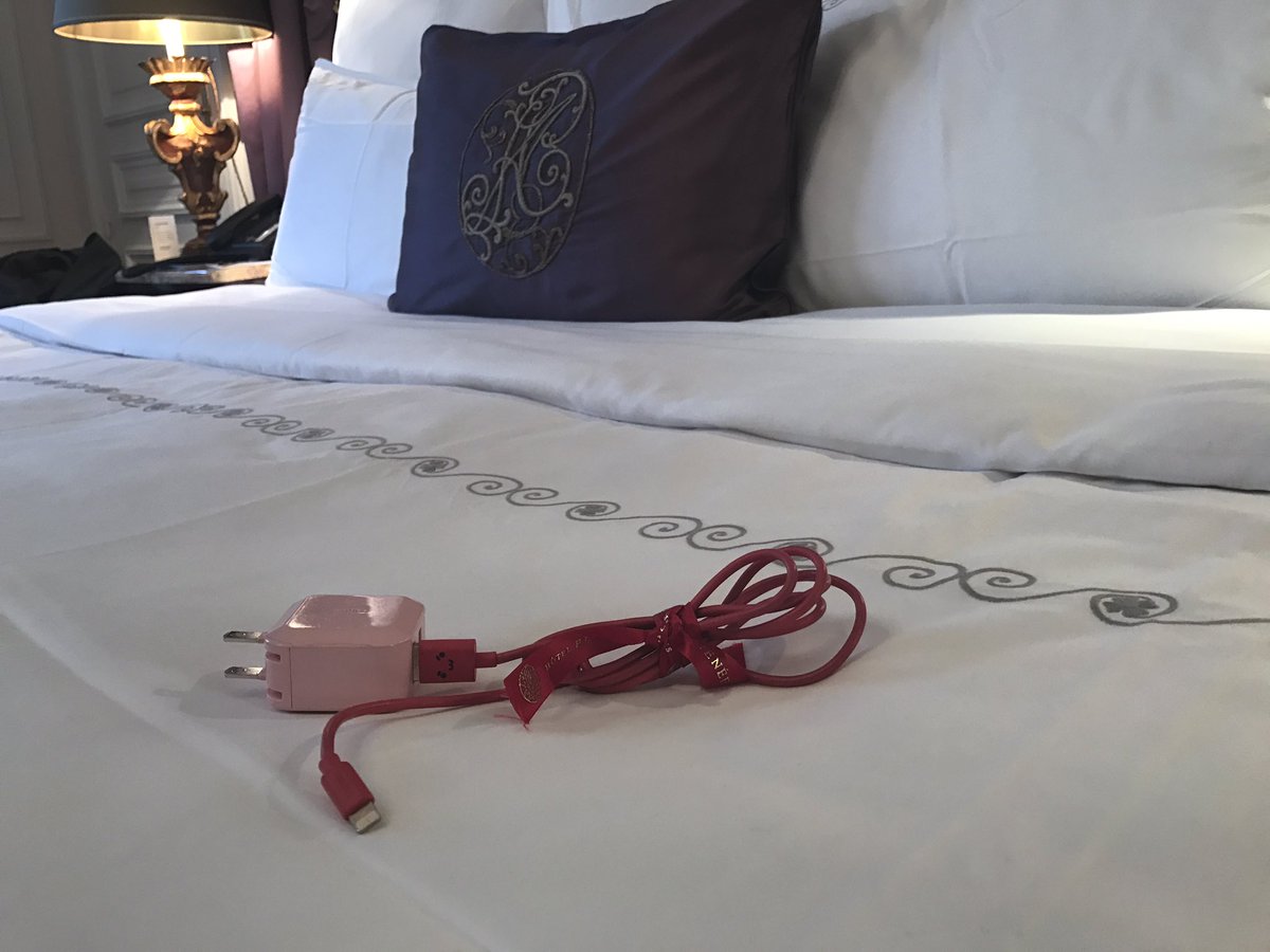 Unicorns23x's tweet photo. A true luxury when the room service ties your messy cables with a matching ribbon #plazaAthenee #dcmoments #LuxuryTravel https://t.co/jRygIeSMvm