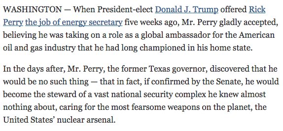 jonathanchait's tweet photo. Rick Perry, once proposed to eliminate Energy Dept., then accepted job running it, all before learning what it does https://t.co/UdaKs6xMKs https://t.co/IhLLQsZmlo