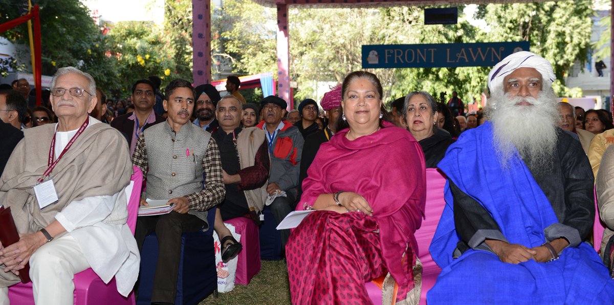 VasundharaBJP's tweet image. In a world where attention spans are limited to an instagram post or a tweet, it is a feat that @ZEEJLF completes its 10th year! #JLF2017