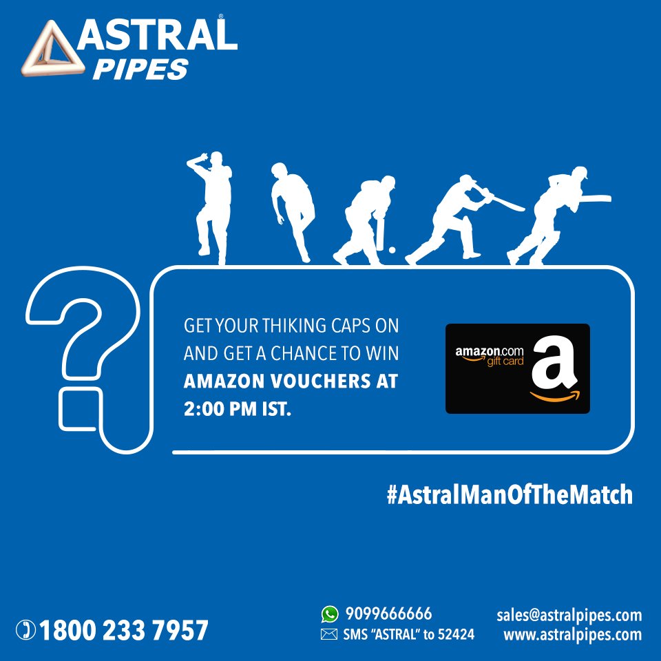 AstralPipes's tweet photo. Predict the right answer with #AstralManOfTheMatch and stand a chance to win Amazon Vouchers. #AstralPipes #IndiaVsEngland #contestindia https://t.co/40YvRBCzrU