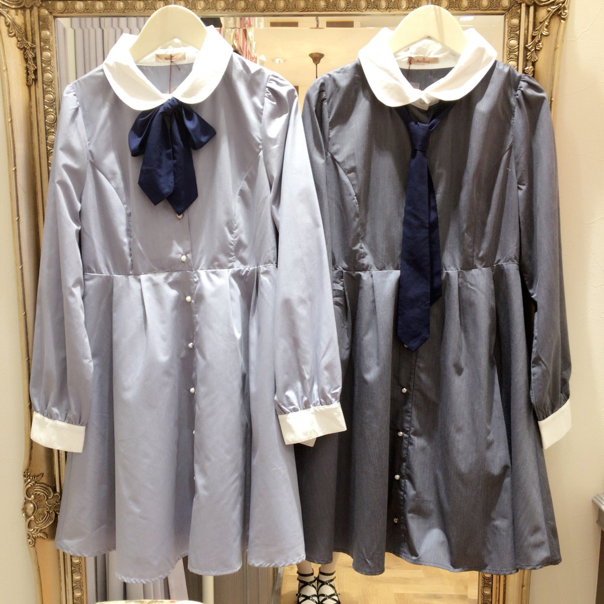 Amavel Classic原宿アルタ店 در توییتر 新作速報 リボンやネクタイと アレンジ可能な 人気のシャツワンピシリーズの 春version入荷しましたよ 衿配色シャツワンピース Price 6912 Color グレー ネイビー Amavel アマベル
