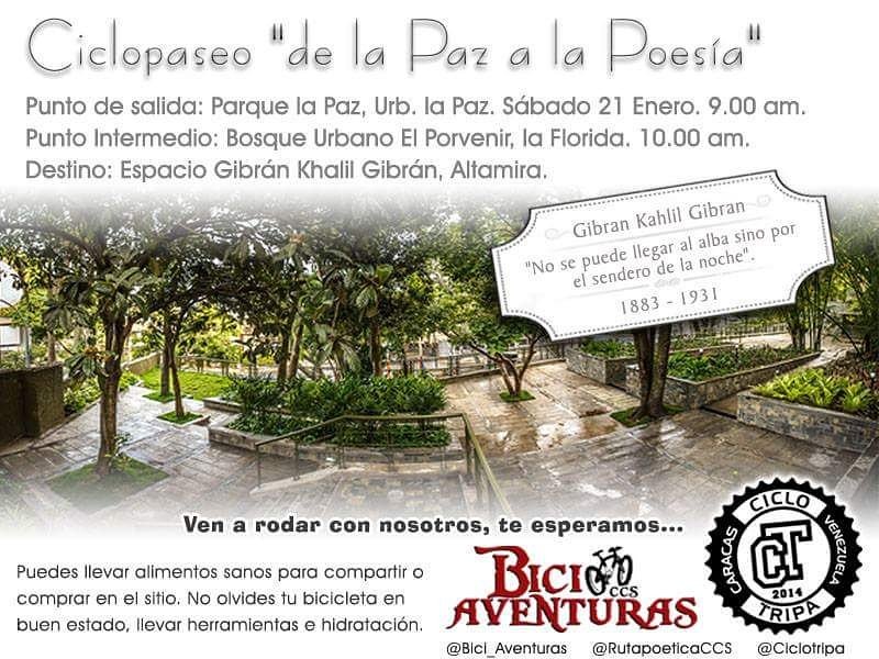 Sábado #21E saldremos de #LaPaz a #LaPoesía con nuestros panas de <a href="/ciclotripa/">CICLOTRIPA</a> y <a href="/larutapoetica/">La Ruta Poética Ccs</a>. Parada intermedia en <a href="/bosque_porvenir/">Bosque El Porvenir</a> 10am.
