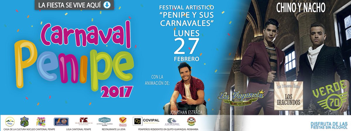 GadPenipe's tweet photo. La fiesta en #Penipe se enciende este jueves 19 y viernes 20 de enero con el lanzamiento oficial de las fiestas de #CarnavalPenipe2017. https://t.co/a1Kl13PVuv