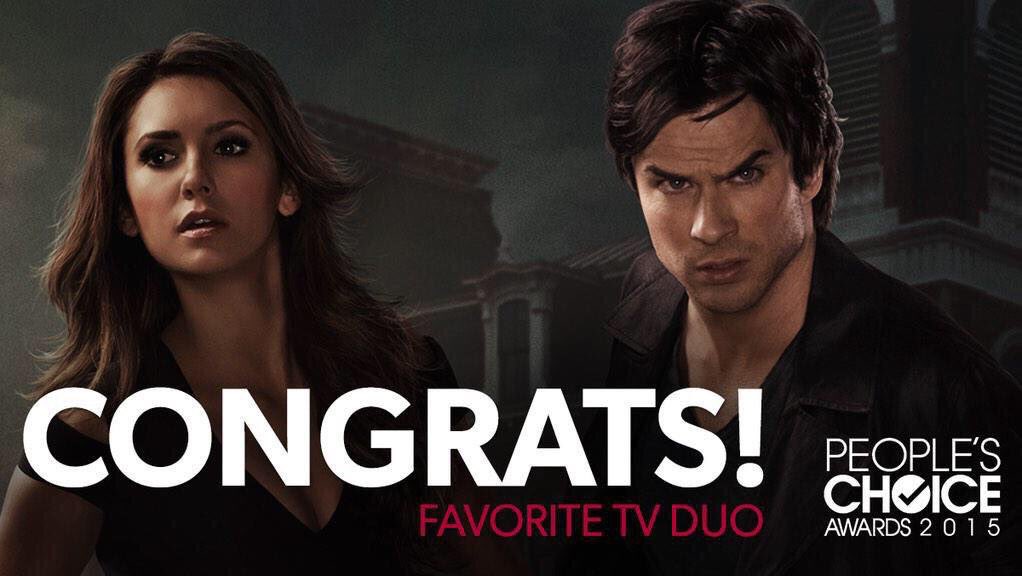 superiorkaramel's tweet photo. and when #Delena also won FAVORITE TV DUO at @peopleschoice #2015 @iansomerhalder @ninadobrev https://t.co/e5XLQAIsv3