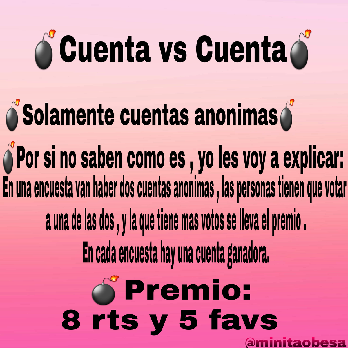 MinitaCelosax's tweet photo. 💣Dando rt ya participasss💣
💣Podes participar hasta la 01:00 horas,y de ahi empiezo con las encuestas💣
💣Suerteeee💣 https://t.co/YXVhduzMjF