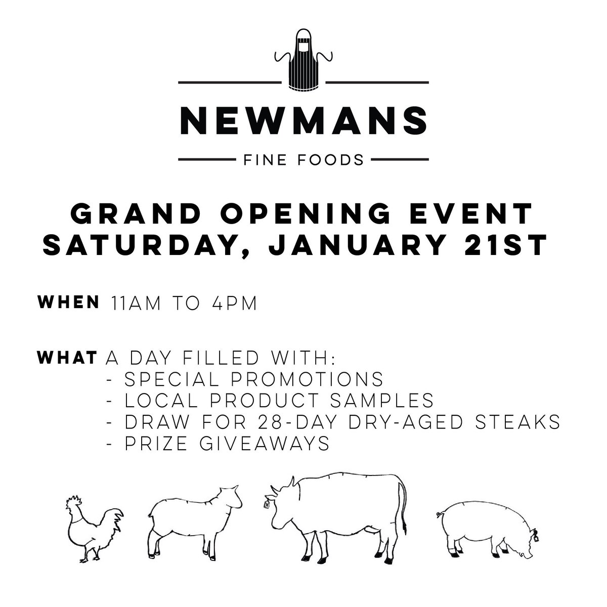 newmansfinefood's tweet photo. Join our GRAND OPENING EVENT this Saturday! Great tastes, great prices, from dry-aged steaks to ice-cream and everything in btwn! #deltabc https://t.co/xsyNVq9S6Z
