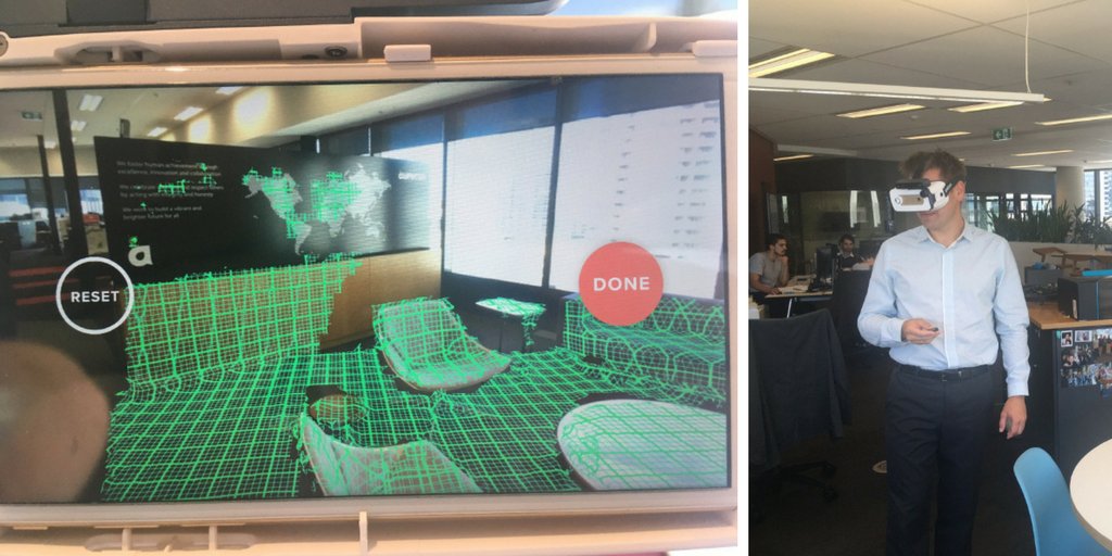 Aurecon's tweet photo. Aurecon's Jakub Kozakiewicz testing the @occipital #BridgeHeadset. Imagine the possibilities! #mixedreality #digitalfutures https://t.co/UgEBy3zkVG