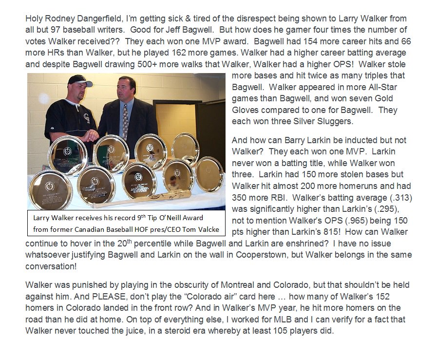 TomValcke_iCASE's tweet photo. Bagwell is in but Walker gets 21%? Are you kidding me?  Expand the photo to see the comparables. Barry Larkin?  Please, don't even start ... https://t.co/aF71aCENdS