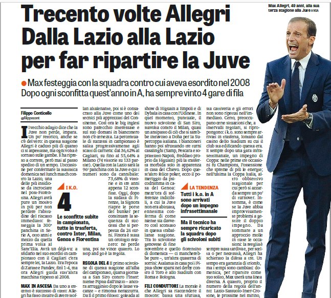 Hampirlo's tweet photo. GDS
On Sunday #JuveLazio: #Allegri celebrates his 300th matches in #SerieA
He Started against Lazio also in 2008: #CagliariLazio 1-4
#Juve https://t.co/Lq96NeM0ri
